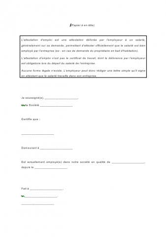 Attestation d'emploi